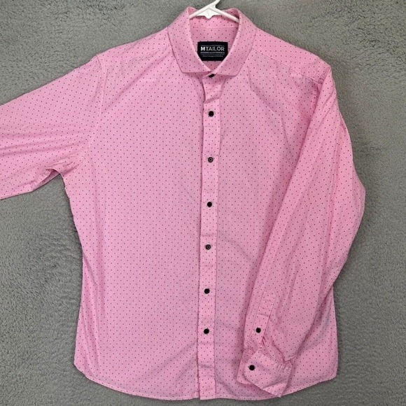 M Tailor Shirt Mens Medium Pink Pinstripe Polka Dot Button Up Long Sleeve Cotton